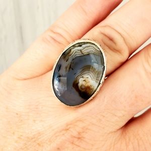 New Botswana Agate 925 Silver Ring.
